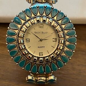 Quartz Turquoise and Silver Cuff Watch